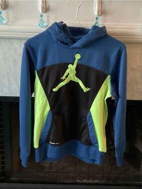 Jordan Blue Black Neon Green Boys Pullover Hoodie